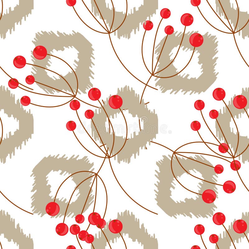 Ikat wektorowy bezszwowy wzór z rowanberry gałąź Abstrakcjonistyczny geometryczny tło dla tkaniny, druku lub opakunkowego papieru ilustracji Ikat wektorowy bezszwowy wzór z rowanberry gałąź Abstrakcjonistyczny geometryczny tło dla tkaniny, druku lub opakunkowego papieru ilustracji