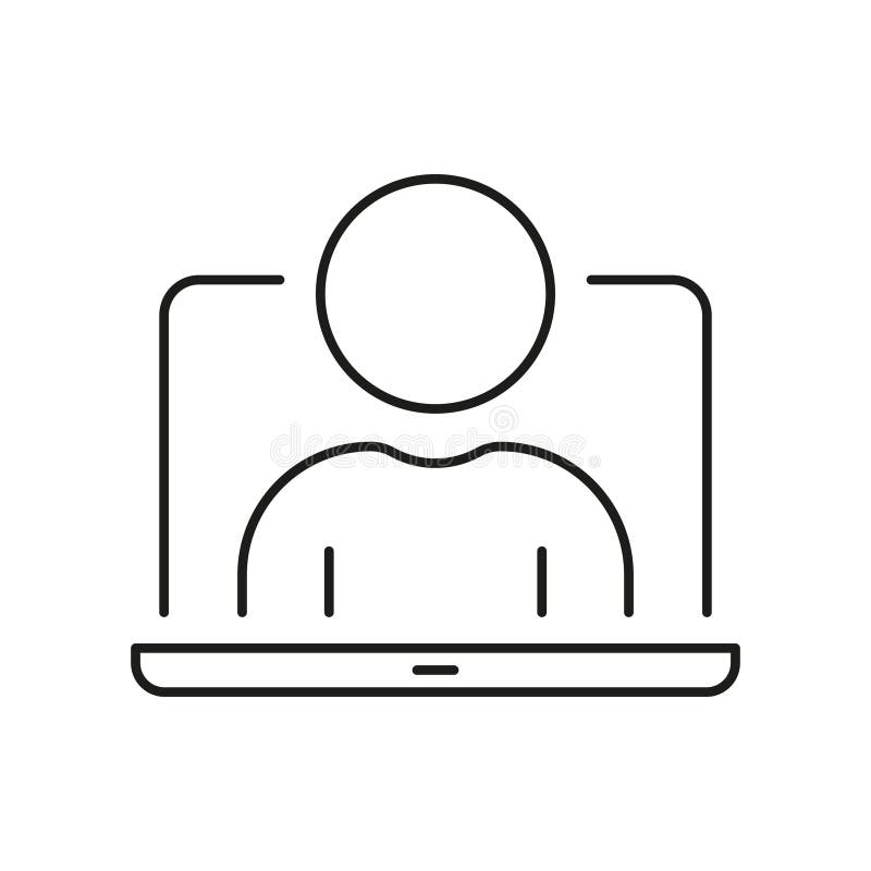 Ikon för bildskärm på bärbar dator. Symbol för onlinekommunikation och fjärrarbete för virtuellt möte. Digital stock illustrationer