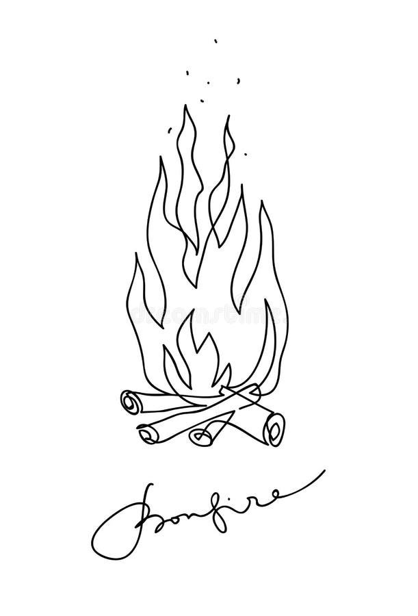 Ikon för brandbrand Ritstift för huvudlinjer för Campfire Kontinuerlig teckning Vektorkonturillustration royaltyfri illustrationer