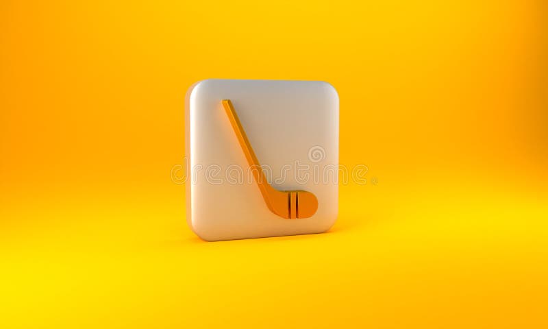 Gold Ice hockey sticks icon isolated on yellow background. Silver square button. 3D render illustration. Gold Ice hockey sticks icon isolated on yellow background. Silver square button. 3D render illustration.