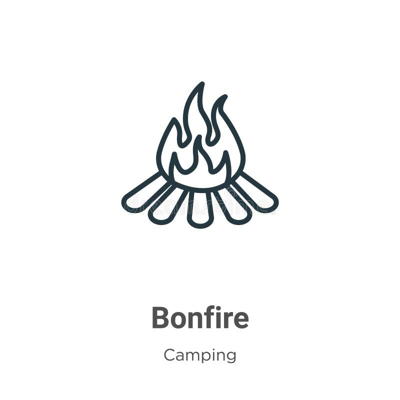 Ikon för konturvektor för Bonfire Ikon för svart bruna på tunn linje, illustration av enkla vektorelement från redigerbart campin stock illustrationer