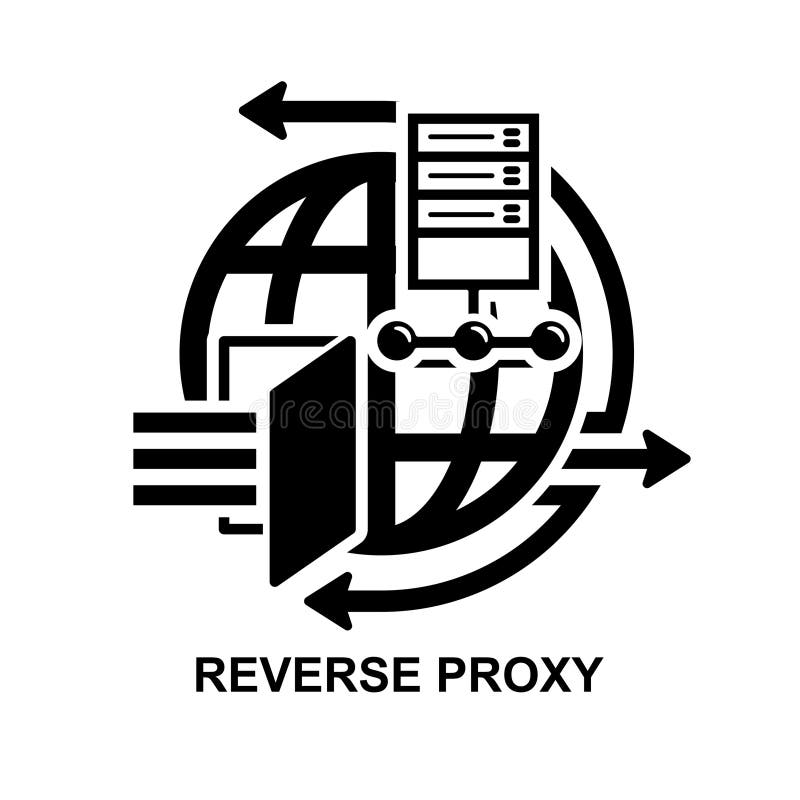 Ikon för omvänd proxy. Serverskydd för webbplatsvärdserver för modernt cybersäkerhet med tunn rad anpassningsbar illustration. royaltyfri illustrationer