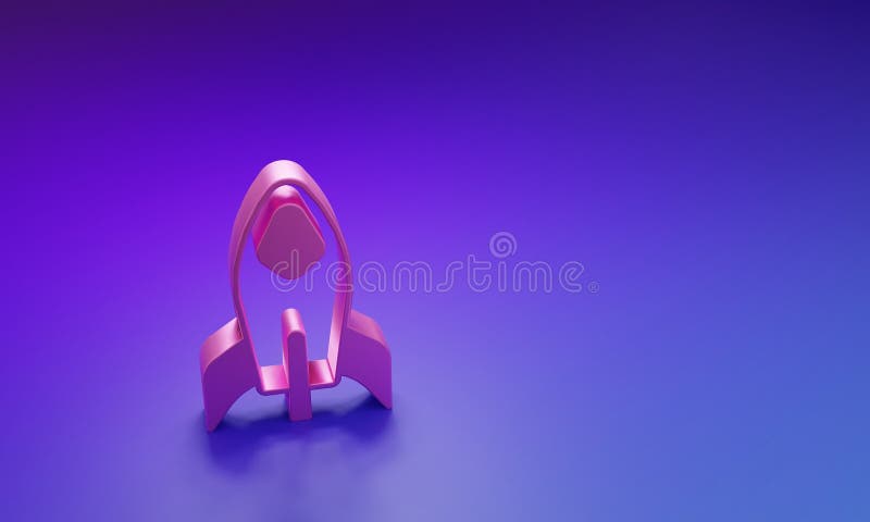 Ikon för rosa Rocket-fartyg isolerat på purblå bakgrund. Rymdfart. 3D-renderingsillustration för minimalismen royaltyfri illustrationer