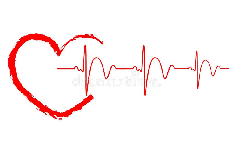 Ikon för rött hjärta med teckenpuls på vit bakgrund Illustrationsdesign
