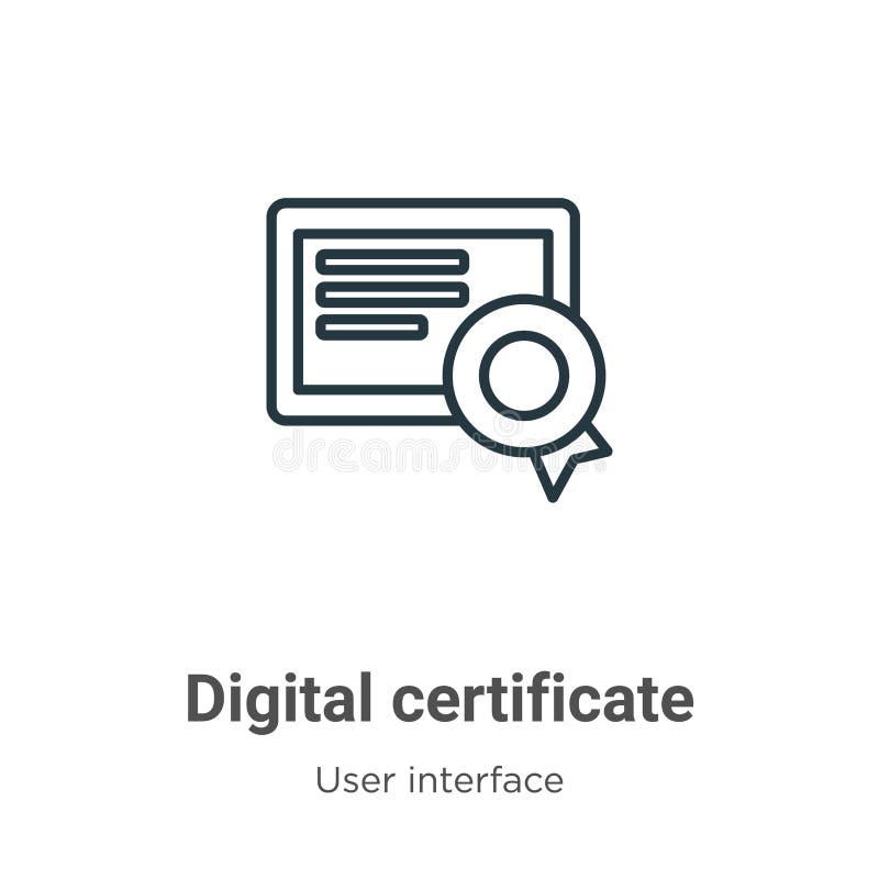 Ikon för vektorkontur för digitalt certifikat. illustration av det smala svarta digitala certifikatet med en platta vektor, enkelt royaltyfri illustrationer