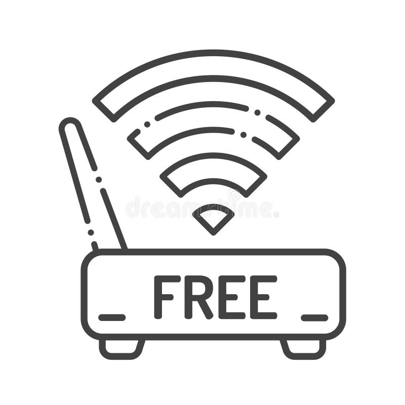Ikona bezpłatnej czarnej linii wifi Objaw hotelu Symbol otwartego dostępu Piktogram dla strony sieci Web, aplikacji mobilnej, pro royalty ilustracja