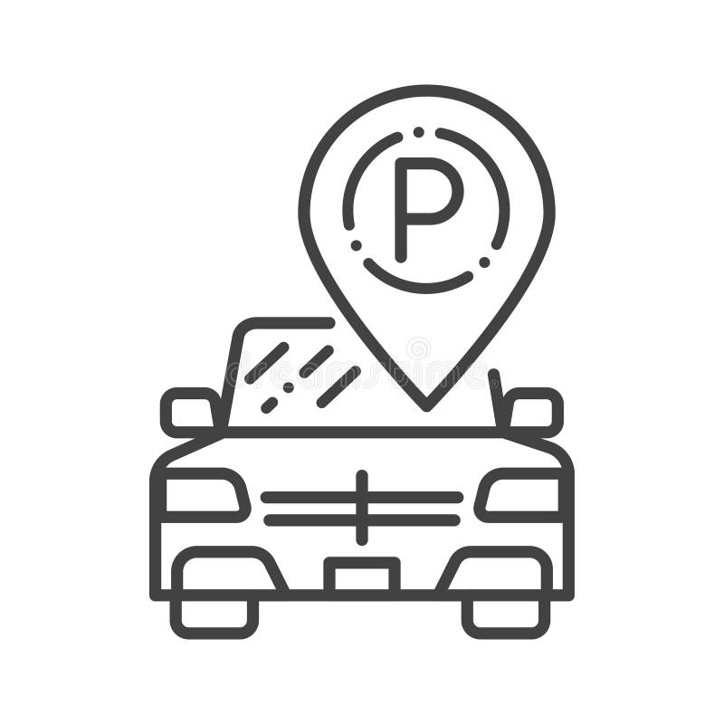 Ikona czarnej linii parkowania Dodatkowy symbol usługi Objaw hotelu Piktogram dla strony sieci Web, aplikacji mobilnej, promocji ilustracja wektor