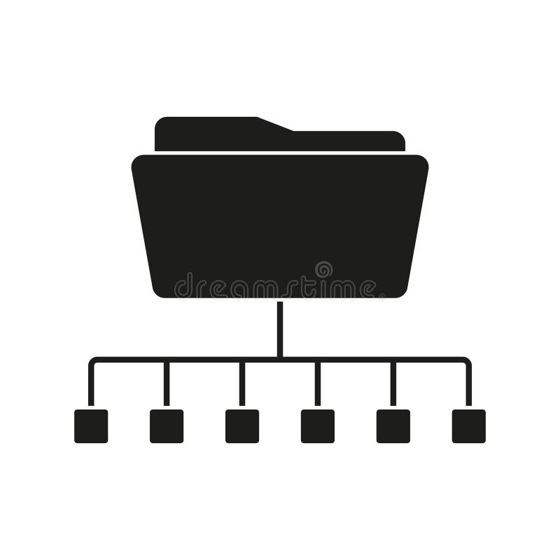Ikona hierarchii folderów. symbol zarządzania plikami. projekt czarno-biały. ilustracja wektorowa.