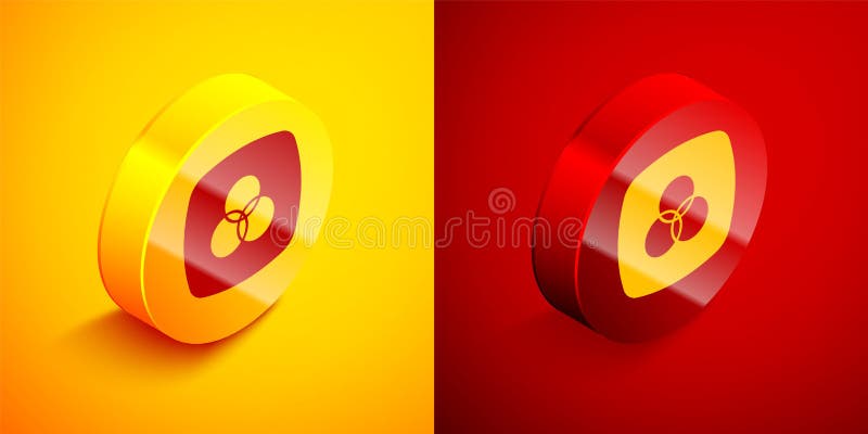 Ikona izometrycznego mieszania kolorów rgb i cmyk wyizolowana na pomarańczowym i czerwonym tle. przycisk okręgu. wektor ilustracja wektor