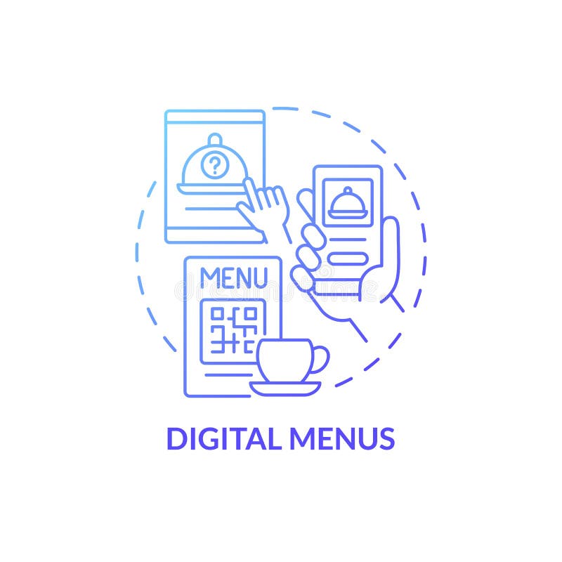 Ikona koncepcji niebieskiego gradientu menu cyfrowych. usługa handlu elektronicznego. bezdotykowa abstrakcyjna koncepcja systemowa ilustracja cienkiej linii. pojedynczy rysunek. użyte czcionki próbne robotomedium myriad