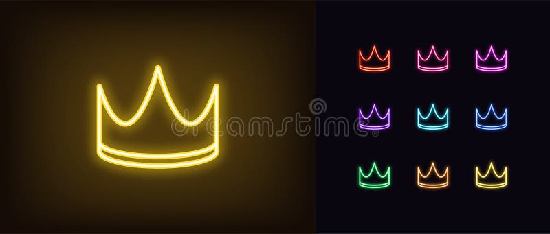 Ikona korony neonu. błyszczący neon corona rysunek korony piktogram royalty ilustracja