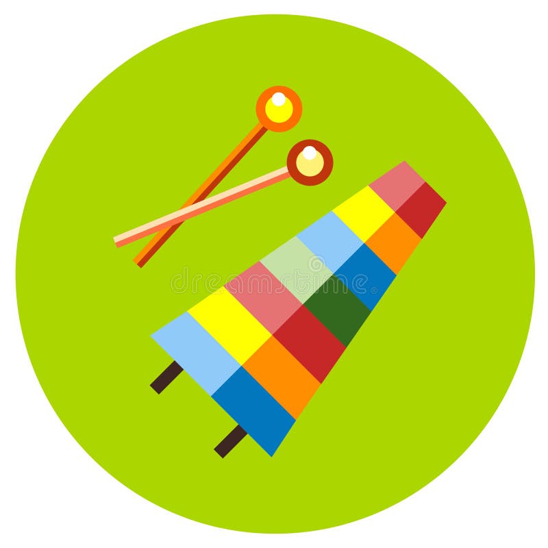 Ikona ksylofon zabawki w mieszkanie stylu Wektorowy wizerunek na round barwionym tle Element projekt, interfejs ilustracja wektor Ikona ksylofon zabawki w mieszkanie stylu Wektorowy wizerunek na round barwionym tle Element projekt, interfejs ilustracja wektor