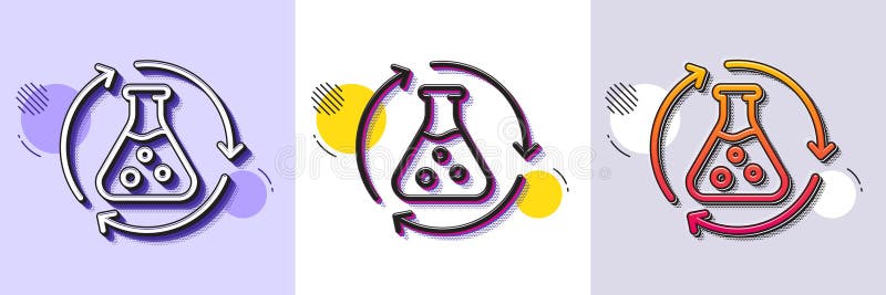 Ikona linii eksperymentu chemicznego. Kolba laboratoryjna. Analiza. Półtonowy deseń kropkowany. Wektor ilustracji