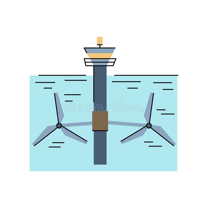 Ikona linii koloru stacji zasilania pływów. alternatywne źródło energii. ilustracji