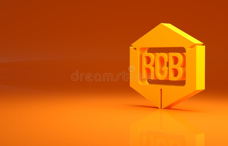 Ikona mieszania koloru żółtego rgb i cmyk wyizolowana na pomarańczowym tle. minimalizm koncepcja 3d ilustracja 3d renderowanie royalty ilustracja