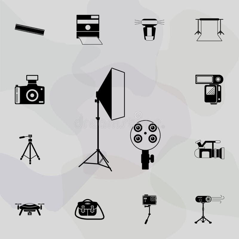 Ikona Oświetlenie fotografii Uniwersalny zestaw fotografii sprzętu do projektowania i opracowywania stron internetowych, tworzeni ilustracji Ikona Oświetlenie fotografii Uniwersalny zestaw fotografii sprzętu do projektowania i opracowywania stron internetowych, tworzeni ilustracji