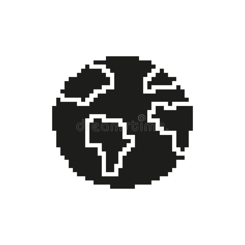 Ikona Pixelled Earth Globe. Globalna Łączność Międzynarodowe Stosunki I Symbol Świadomości Środowiska. Retro royalty ilustracja