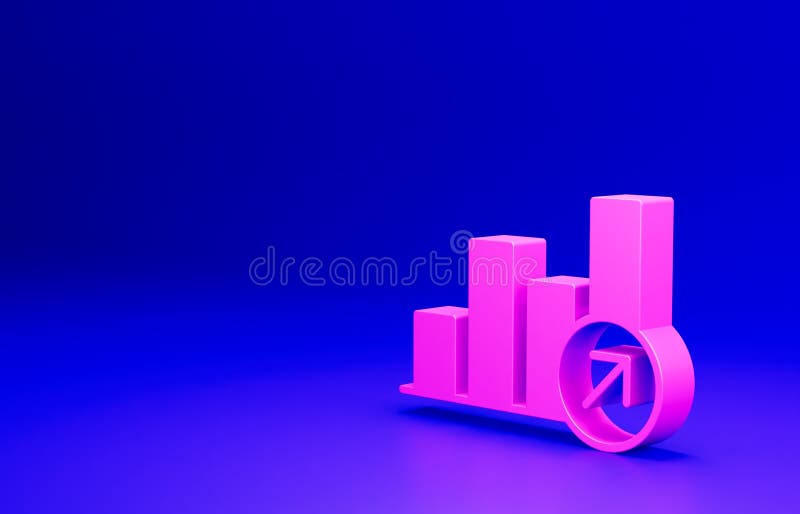 Ikona różowego wzrostu finansowego wyizolowana na niebieskim tle. wzrost dochodów. koncepcja minimalizmu 3d renderowanie ilustracja wektor