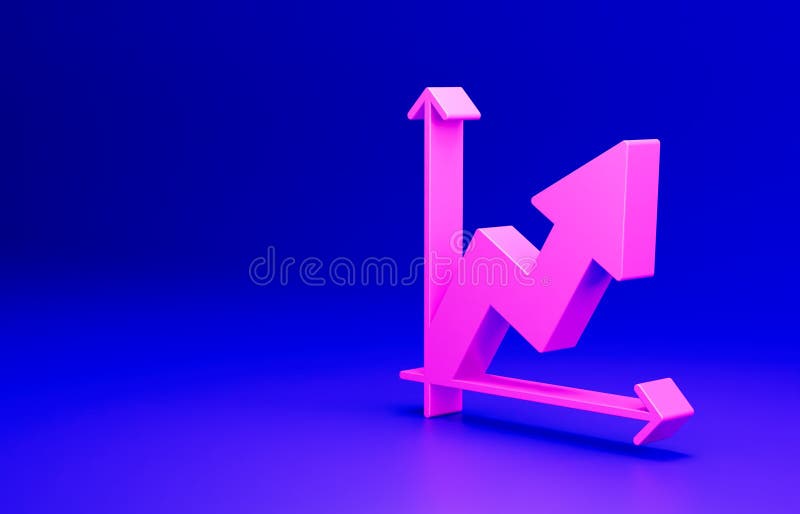 Ikona różowego wzrostu finansowego wyizolowana na niebieskim tle. wzrost dochodów. koncepcja minimalizmu 3d renderowanie ilustracja wektor