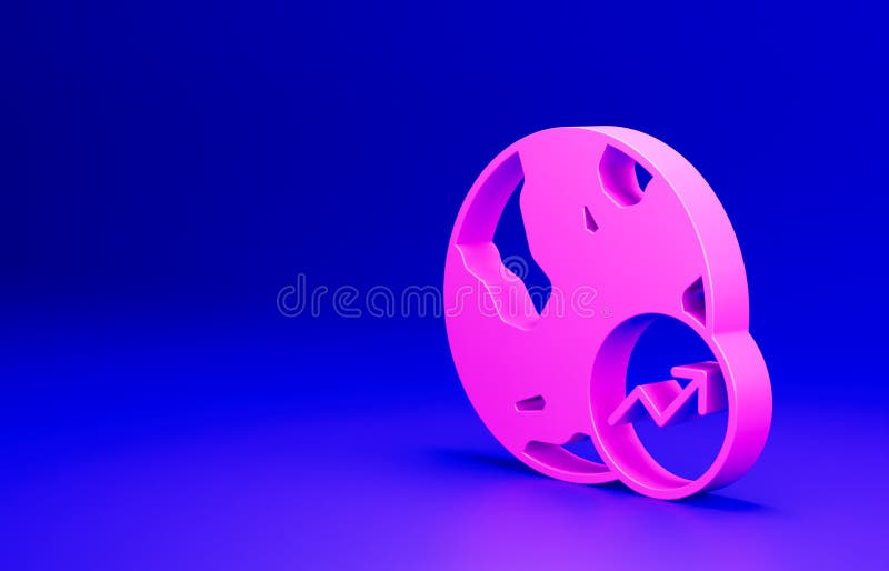 Ikona różowego wzrostu finansowego wyizolowana na niebieskim tle. wzrost dochodów. koncepcja minimalizmu 3d renderowanie ilustracja wektor