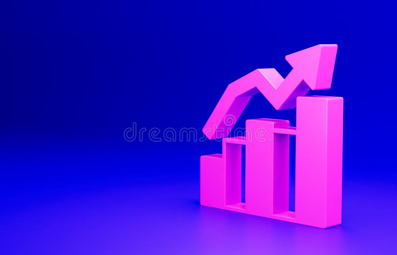 Ikona różowego wzrostu finansowego wyizolowana na niebieskim tle. wzrost dochodów. koncepcja minimalizmu 3d renderowanie ilustracja wektor