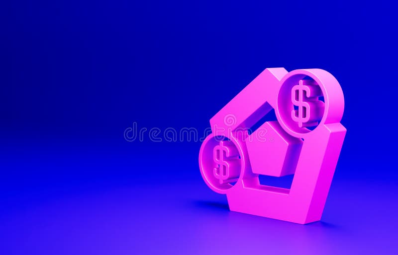 Ikona różowego wzrostu finansowego wyizolowana na niebieskim tle. wzrost dochodów. koncepcja minimalizmu 3d renderowanie royalty ilustracja
