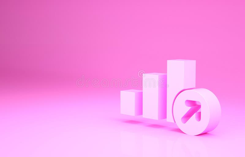 Ikona różowego wzrostu finansowego wyizolowana na różowym tle. wzrost dochodów. minimalizm koncepcja 3d ilustracja 3d ilustracji