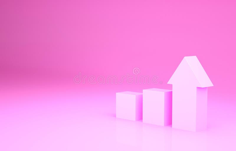 Ikona różowego wzrostu finansowego wyizolowana na różowym tle. wzrost dochodów. minimalizm koncepcja 3d ilustracja 3d ilustracji