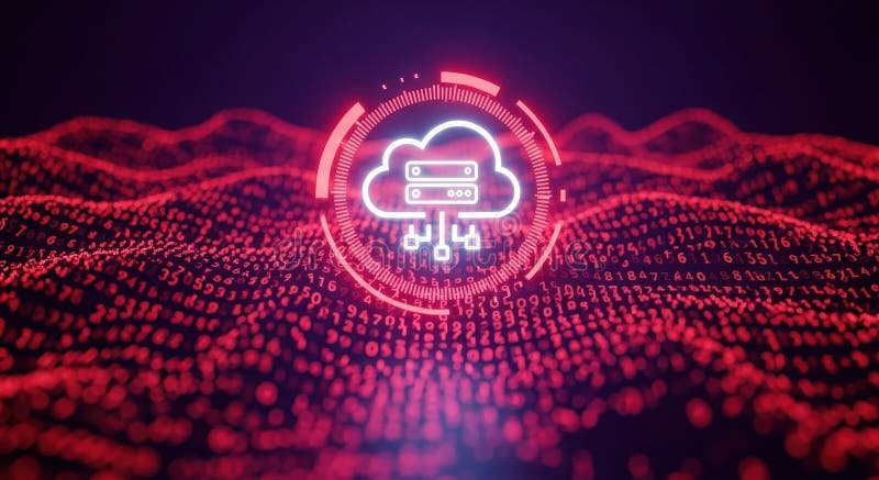 Ikona serwera chmury z cyfrowymi falami danych reprezentującymi bezpieczną technologię internetową i duże dane royalty ilustracja