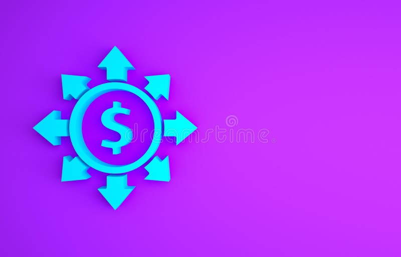 Blue Dollar, share, network icon isolated on purple background. Minimalism concept. 3d illustration 3D render. Blue Dollar, share, network icon isolated on purple background. Minimalism concept. 3d illustration 3D render