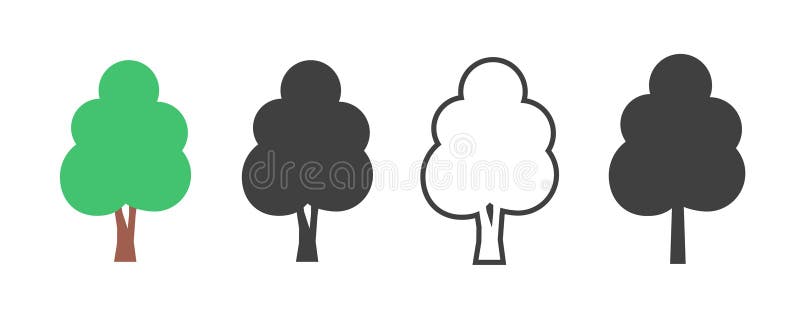 Ikona sylwetki drzewa zestaw wektorowy las płaski piktogram prosty symbol symbolu litego glifu obraz clipart zielony i czarny biał ilustracji