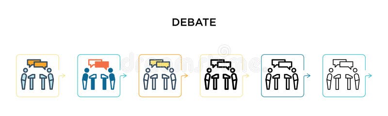 Debate vector icon in 6 different modern styles. Black, two colored debate icons designed in filled, outline, line and stroke style. Vector illustration can be used for web, mobile, ui. Debate vector icon in 6 different modern styles. Black, two colored debate icons designed in filled, outline, line and stroke style. Vector illustration can be used for web, mobile, ui