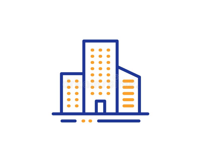 Ikona wiersza budynków Znak architektury miasta Wieżowiec Wektor. Znak architektury miasta Ikona wiersza budynków Symbol budynku wieżowiec Koncepcja kolorowego konturu Ikona niebieskich i pomarańczowych budynków cienkowarstwowych Wektor