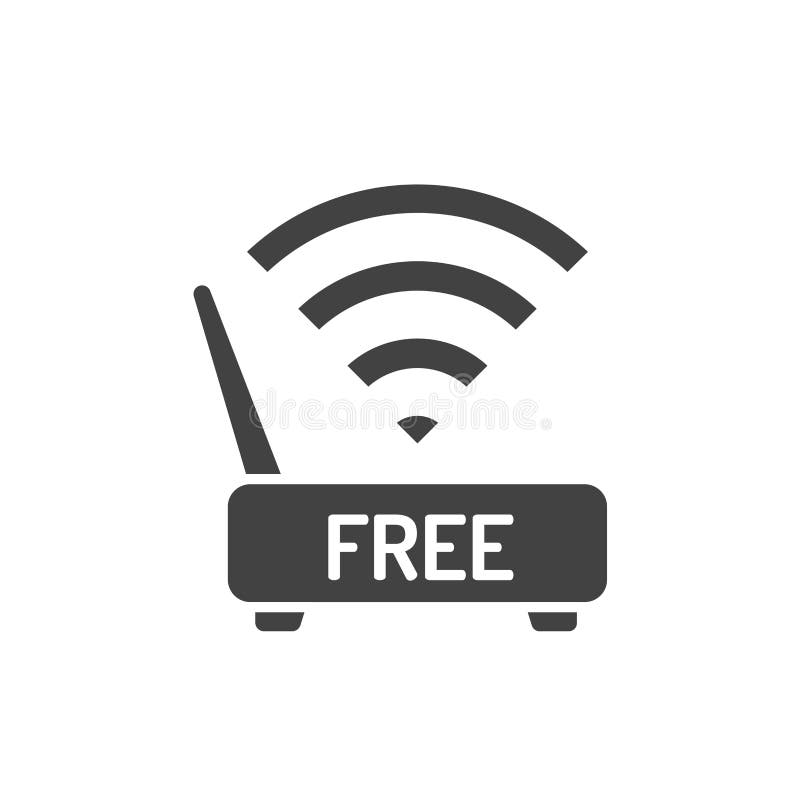 Ikona wolnego czarnego glifu wifi. znak hotelu udogodnień. symbol otwartego dostępu. piktogram dla promocji aplikacji mobilnej na royalty ilustracja