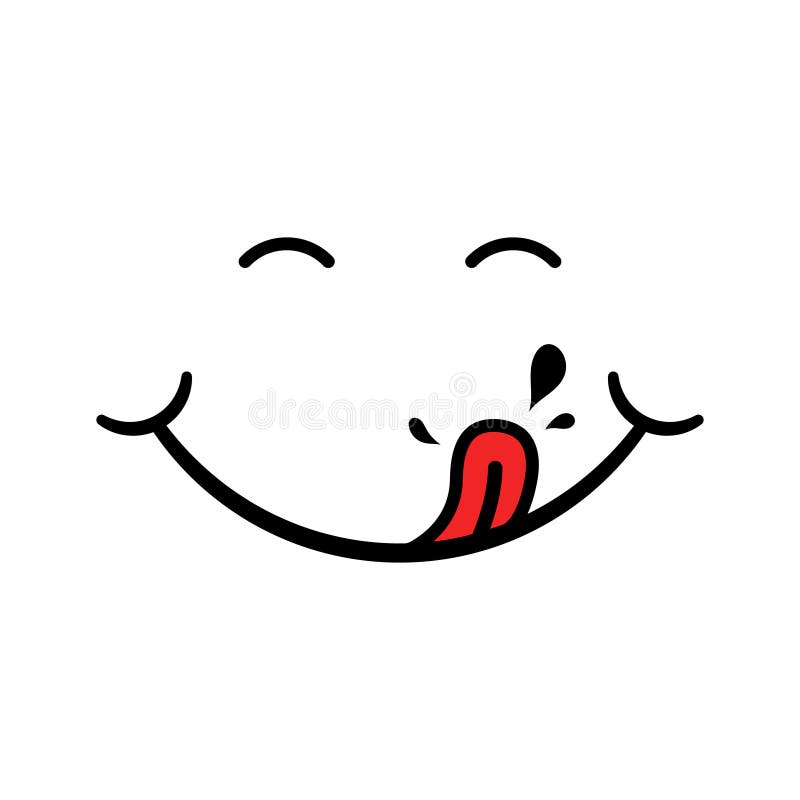 Ikona yummy. twarz po smacznym jedzeniu. logo uśmiechniętych głodnych ust i przyjemności. śmieszne emoji po pysznym jedzeniu. goto ilustracja wektor