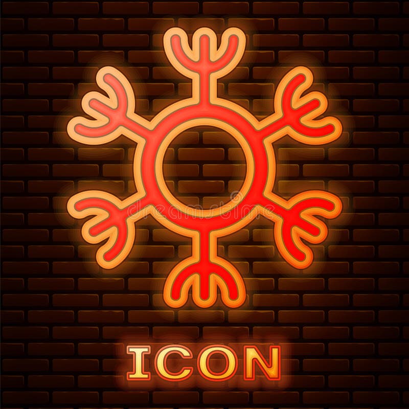 Ikona świecącego neonu Snowflake izolowana na tle ściany ceglanej. Wektor ilustracji