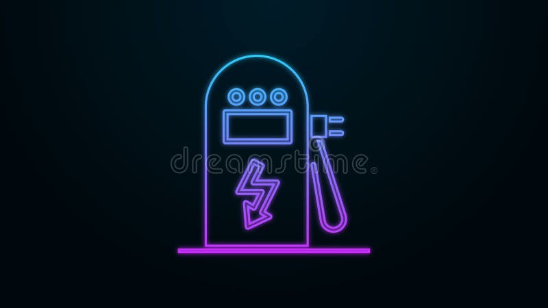 Ikona świecącej neonowej stacji ładowania samochodów elektrycznych izolowana na czarnym tle Znak ekopompy paliwa Wideo 4 tys. obr