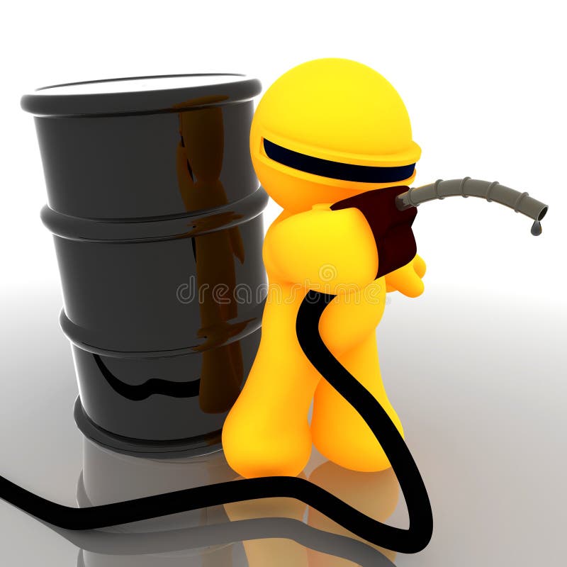 3d humanoid icon with oil barrel fuel resources illustration. 3d humanoid icon with oil barrel fuel resources illustration