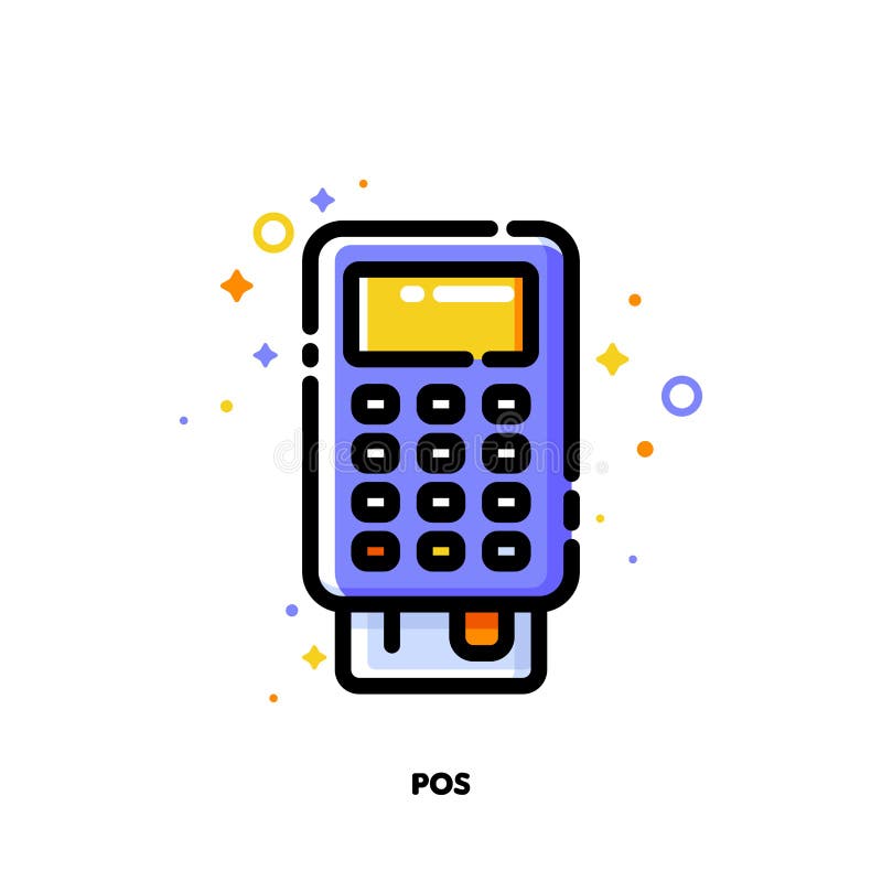 Ikone von Positions-Anschluss oder von Bankkarteleser für den Einkauf und Kleinkonzept Ebene gef? llte Entwurfsart Pixel perfektes lizenzfreie abbildung