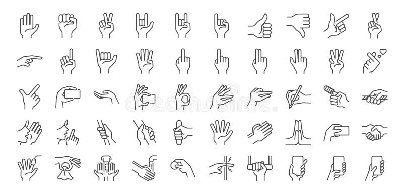 Ikonen för handgestorad Inkluderade ikoner som pekfingrar, rosa kläder, pekfinger, hälsning, nyp, handtvätt stock illustrationer