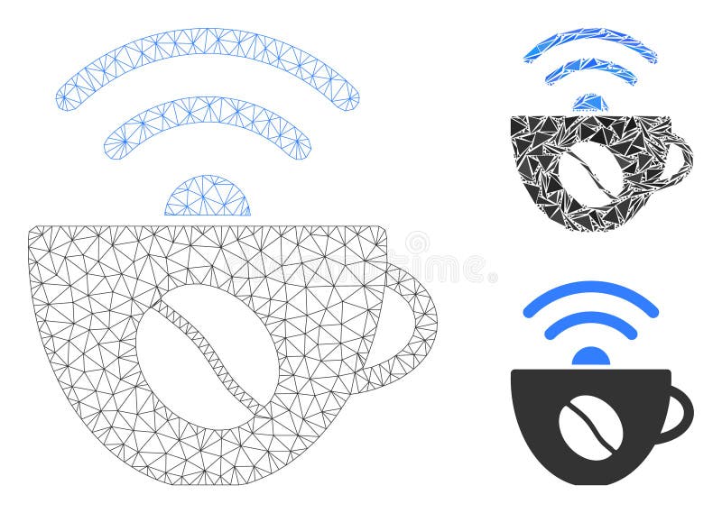 Ikonen Kafé Wifi Source Vector Mesh Network Model och Triangle Mosaic royaltyfri illustrationer