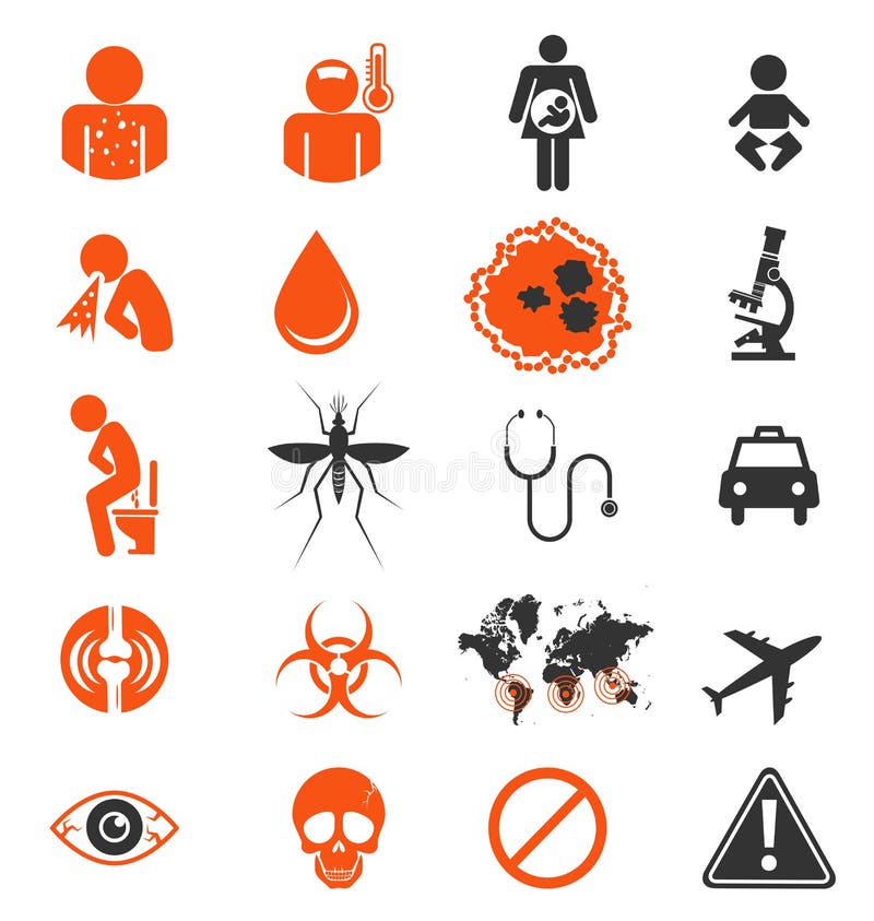 Ikonensatz von Zika-Virus Infektion vektor abbildung Ikonensatz von Zika-Virus Infektion vektor abbildung
