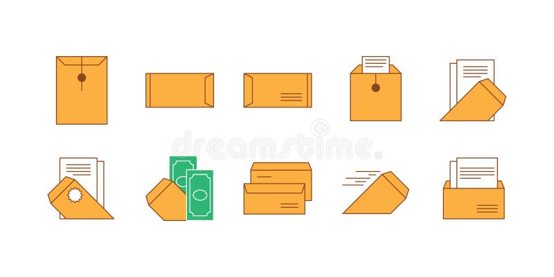 Ikonensatzbraunumschlag und -papier stock abbildung