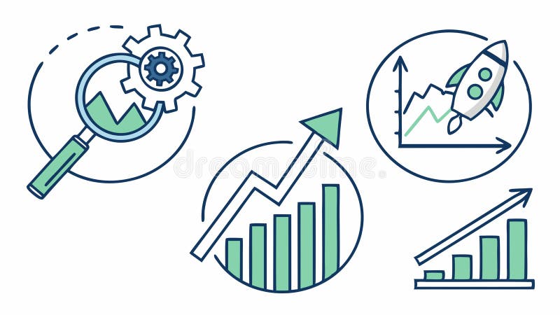 Ikoner för företagstillväxt och innovation Slutförande vektordesign Generativ AI stock illustrationer