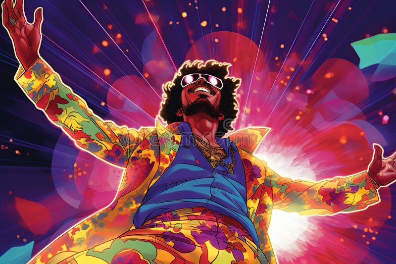 Ikoniczny kapitan starfunker funky dopasowywanie funky music 70s żywy świat siedemdziesiąt ilustracja generatywna ai royalty ilustracja
