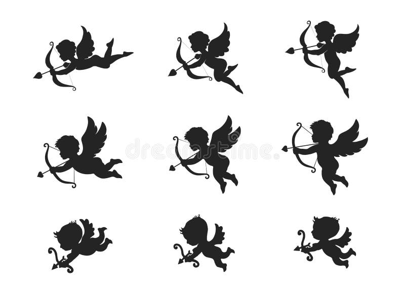 Ikonuppsättning för Cupid kärlekssymbol och valentins designelement tagning av pilcupips