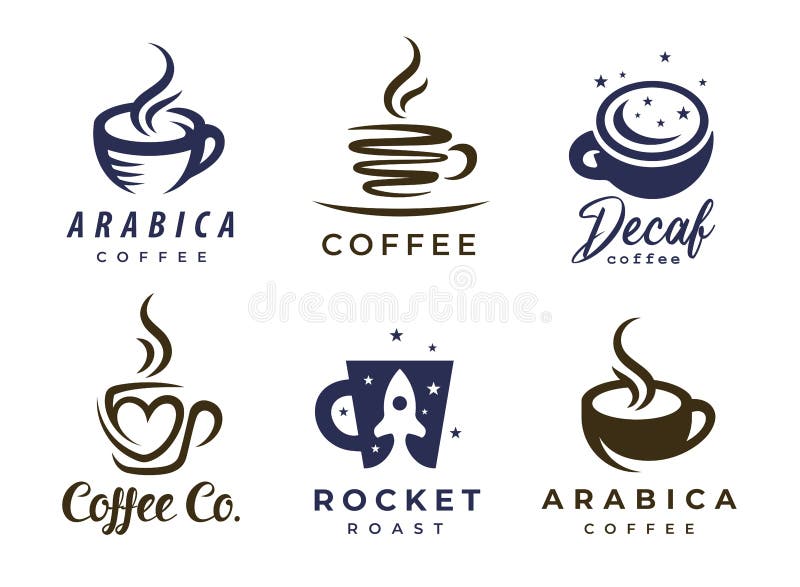 Ikonuppsättning för kaffemoglogon vektor illustrationer
