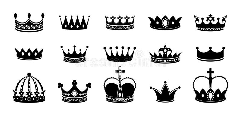 Ikonuppsättning för kronsilhuett Insamlingar av drotttiara Kejsarkronor Kunglig koronation
