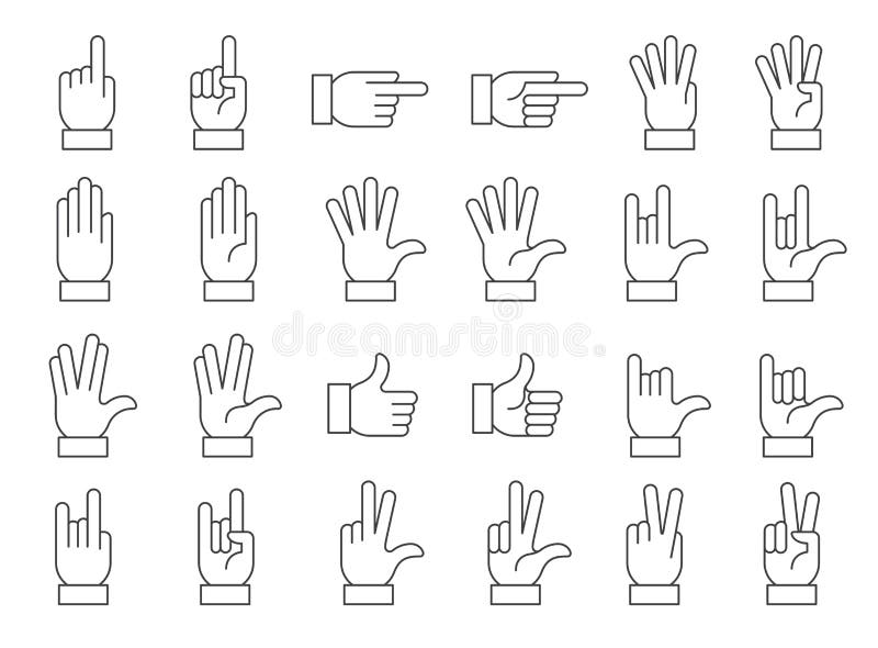 Ikonuppsättning med aktiva vektorlinjer. handgestsignaler. redigerbar linje stock illustrationer