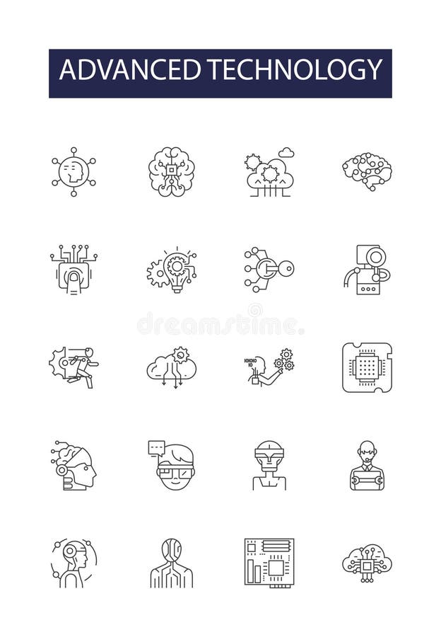 Ikony i znaki wektora linii zaawansowanej technologii. komputerowa automatyzacja robotyki ai elektronika sieciowa royalty ilustracja